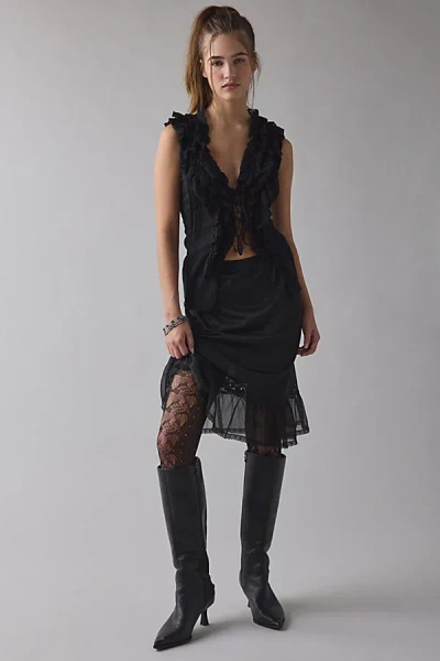 Urban Outfitters Gretta Rose Pointelle Sheer Tights In Black, Women's At