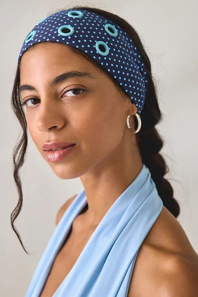 Urban Outfitters Grommet Soft And Stretchy Wide Headband In Blue Polka Dot, Women's At  In Green