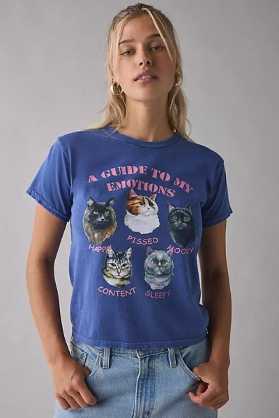 Urban Outfitters Guide To My Emotions Cat Graphic Slim Tee In Slate, Women's At  In Gray