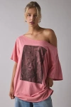 Urban Outfitters Guitar Photo Graphic Oversized Off-the-shoulder Tee In Blush, Women's At  In Pink