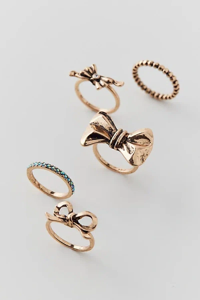 Urban Outfitters Hammered Bow Ring Set In Gold, Women's At
