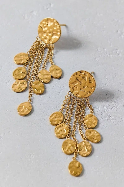 Urban Outfitters Hammered Metal Coin Fringe Dangle Earrings In Gold, Women's At
