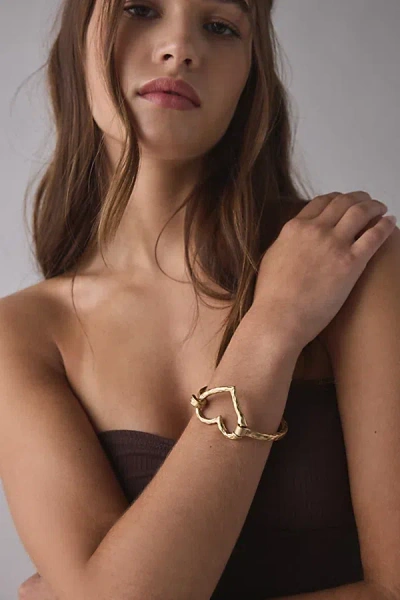 Urban Outfitters Hammered Metal Heart Cuff Bracelet In Gold, Women's At