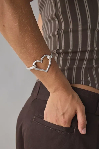 Urban Outfitters Hammered Metal Heart Cuff Bracelet In Silver, Women's At