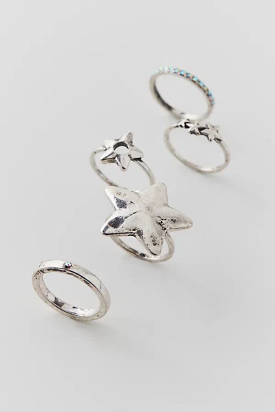 Urban Outfitters Hammered Star Ring Set In Silver, Women's At