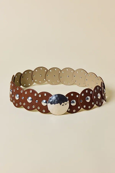 Urban Outfitters Hammered Studded Statement Leather Belt In Tan, Women's At  In Brown