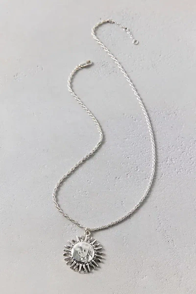 Urban Outfitters Hammered Sun Pendent Necklace In Silver, Women's At