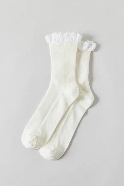 Urban Outfitters Hazel Eyelet Trim Sock In White, Women's At