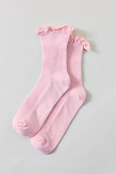 Urban Outfitters Hazel Eyelet Trim Socks In Slipper Satin, Women's At  In Pink