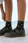 Urban Outfitters Heart Allover Print Lettuce Edge Crew Sock In Black/white, Women's At  In Black/white
