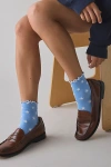 Urban Outfitters Heart Allover Print Lettuce Edge Crew Sock In Blue/white, Women's At