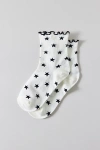 Urban Outfitters Heart Allover Print Lettuce Edge Crew Sock In White/black, Women's At  In Black