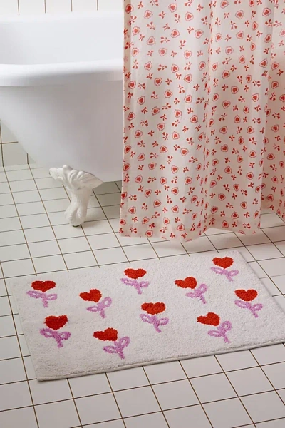 Urban Outfitters Heart Flower Tufted Cotton Bath Mat In Cream At