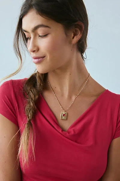 Urban Outfitters Heart Gem Rectangle Locket Necklace In Gold, Women's At