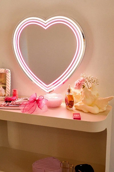 Urban Outfitters Heart Led Wall Mirror In Pink At