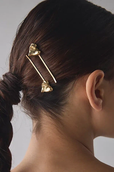 Urban Outfitters Heart Metal Slide Barrette Set In Gold, Women's At