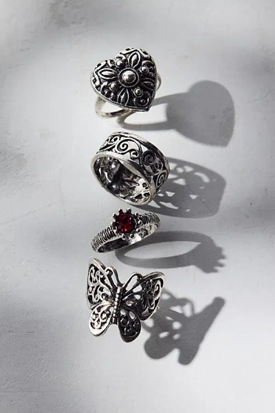 Urban Outfitters Heart Of A Ruby Filigree Boho Ring Set In Silver, Women's At
