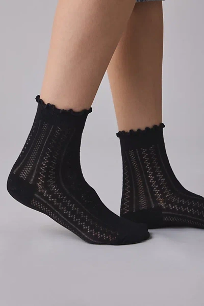 Urban Outfitters Heart Pointelle Sock In Black, Women's At