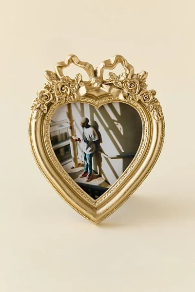 Urban Outfitters Heart Shaped Bow 4" X 4" Picture Frame In Gold At
