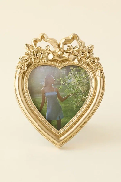 Urban Outfitters Heart Shaped Bow 4" X 4" Picture Frame In Gold At