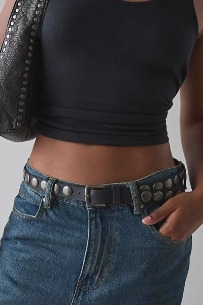 Urban Outfitters Heavy Metal Studded Slim Leather Belt In Black, Women's At