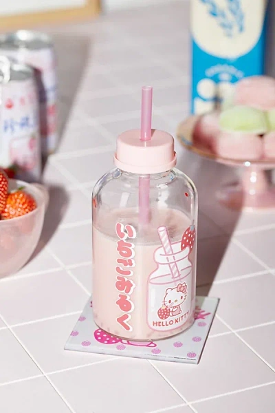 Urban Outfitters Hello Kitty Strawberry Glass Milk Bottle In Pink At