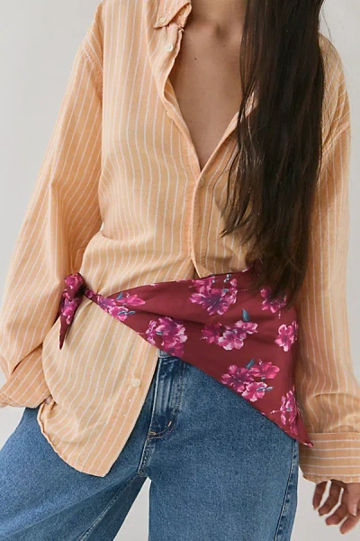 Urban Outfitters Hibiscus Floral Satin Headscarf In Red Berry, Women's At