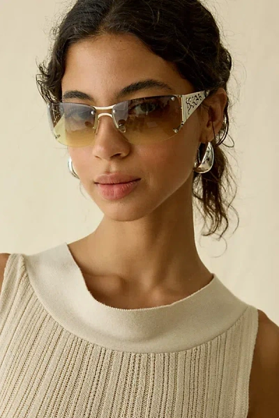 Urban Outfitters Holly Metal Shield Sunglasses In Green, Women's At  In Gray