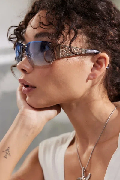 Urban Outfitters Holly Metal Shield Sunglasses In Silver, Women's At  In Black