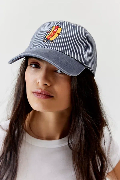 Urban Outfitters Hot Dog Striped Baseball Hat In Navy, Women's At  In Blue