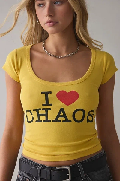 Urban Outfitters I Heart Chaos Graphic Scoop Neck Baby Tee In Yellow, Women's At