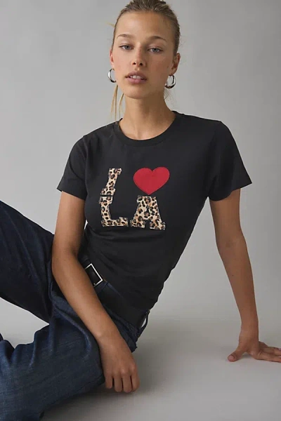 Urban Outfitters I Heart La Animal Print Applique Graphic Slim Tee In Dark Grey, Women's At  In Black