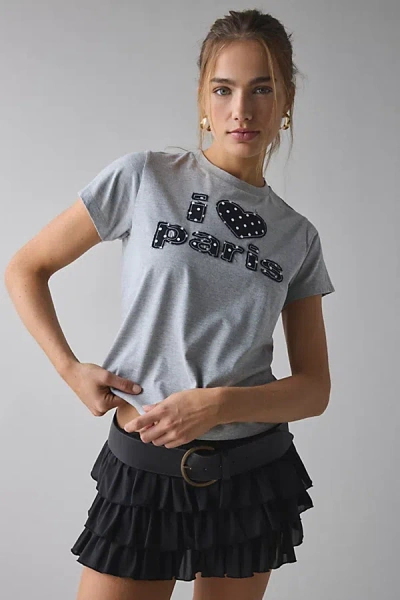 Urban Outfitters I Heart La Applique Graphic Slim Tee In Grey, Women's At