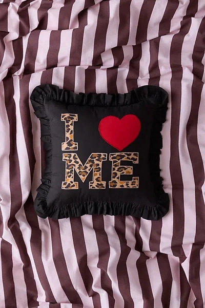 Urban Outfitters I Heart Me Ruffle Throw Pillow In Black At  In Burgundy
