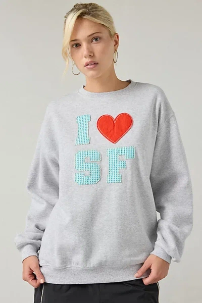 Urban Outfitters I Heart San Francisco Applique Graphic Crew Neck Pullover Top In Light Grey, Women's At Urban Outfit In Gray