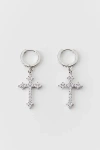 URBAN OUTFITTERS ICED CROSS HOOP EARRING IN SILVER, MEN'S AT URBAN OUTFITTERS