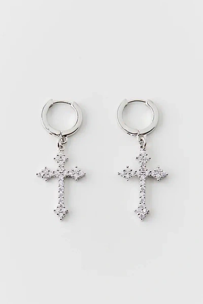 Urban Outfitters Iced Cross Hoop Earring In Silver, Men's At