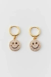 URBAN OUTFITTERS ICED HAPPY FACE CHARM HOOP EARRING IN GOLD, MEN'S AT URBAN OUTFITTERS