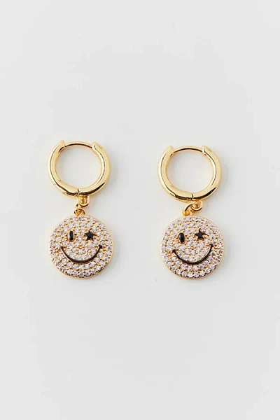 Urban Outfitters Iced Happy Face Charm Hoop Earring In Gold, Men's At