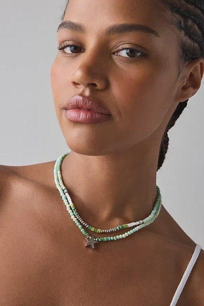 Urban Outfitters Icon Charm Beaded Layered Necklace In Dark Green, Women's At