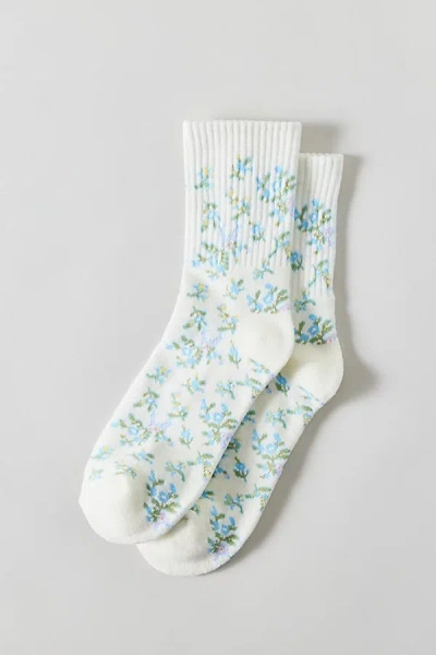 Urban Outfitters Icon Embroidered Quarter Crew Sock In Florals, Women's At  In White