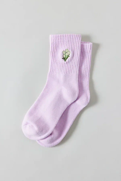 Urban Outfitters Icon Embroidered Quarter Crew Sock In Lilac, Women's At  In Purple