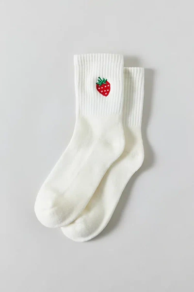 Urban Outfitters Icon Embroidered Quarter Crew Sock In Strawberry, Women's At  In Red