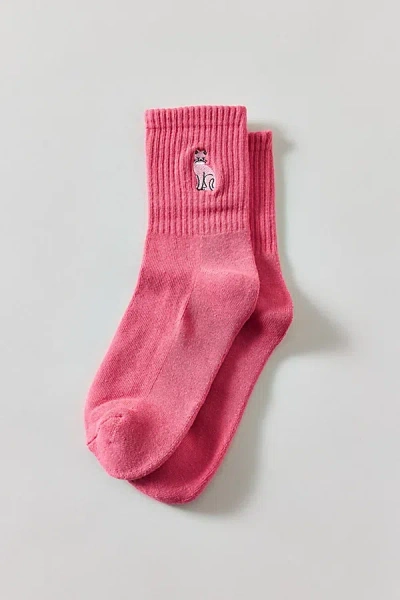 Urban Outfitters Icon Embroidered Quarter Crew Sock In Sulking Room Pink, Women's At