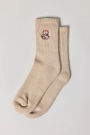 Urban Outfitters Icon Embroidered Quarter Crew Sock In Taupe/teddy Icon, Women's At  In Taupe/teddy Icon