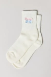 Urban Outfitters Icon Embroidered Quarter Crew Sock In White/demure Bow, Women's At