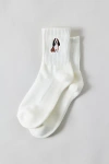 Urban Outfitters Icon Embroidered Quarter Crew Sock In White/dog, Women's At  In White