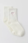 Urban Outfitters Icon Embroidered Quarter Crew Sock In White/pink Bow, Women's At