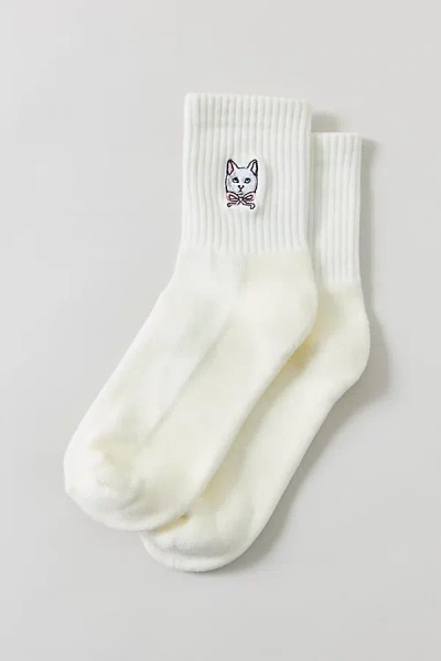 Urban Outfitters Icon Embroidered Quarter Crew Socks In Attitude Cat, Women's At  In White