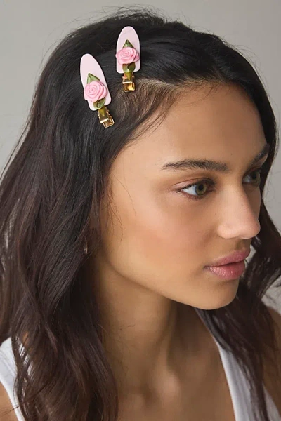Urban Outfitters Icon No Crease Hair Clip Set In Pink Rosettes, Women's At